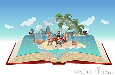 Open book with cartoon pirates Vector Illustration