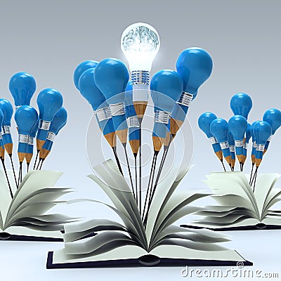 Open book with 3d metal human brain Stock Photo