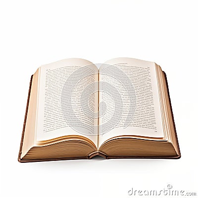 An open book displaying pages filled with text on a minimalistic white background, inviting reading and exploration of knowledge Stock Photo