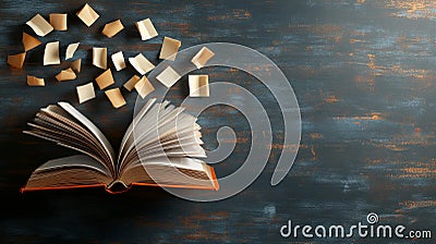 Open Book with Falling Pages Knowledge ideas reading imagination inspiration An open book with pages floating upwards Stock Photo
