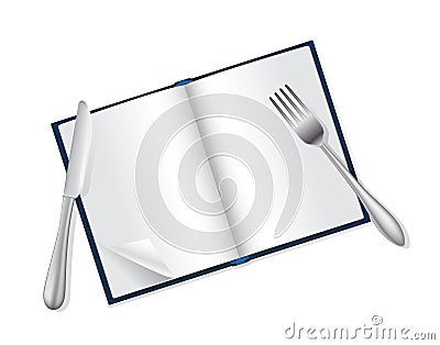 Open book, fork and knife Vector Illustration