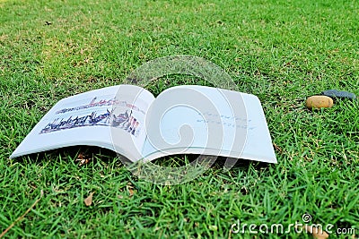 Open book on grass Stock Photo