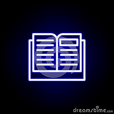 Open book icon in neon style. Can be used for web, logo, mobile app, UI, UX Vector Illustration