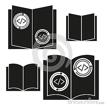 Open book icon. Programming symbol. Vector illustration. Coding education. Vector Illustration