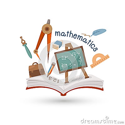 Open book and icons of mathematics Vector Illustration