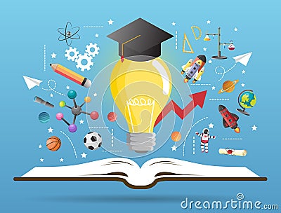 Open book idea on light bulb.education concept Vector Illustration