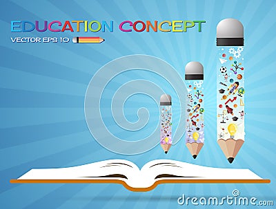 Open book idea and pencils.education concept.can be used for lay Vector Illustration