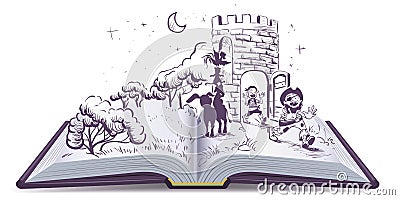 Open book illustration Tale of Bremen musicians Vector Illustration