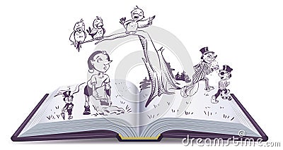 Open book illustration tale of Pinocchio Vector Illustration