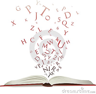 Open book with letters Stock Photo