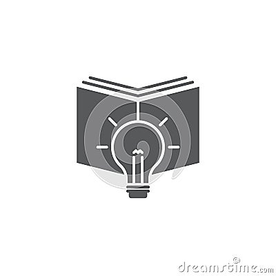 Open book with lightbulb vector icon symbol isolated on white background Vector Illustration