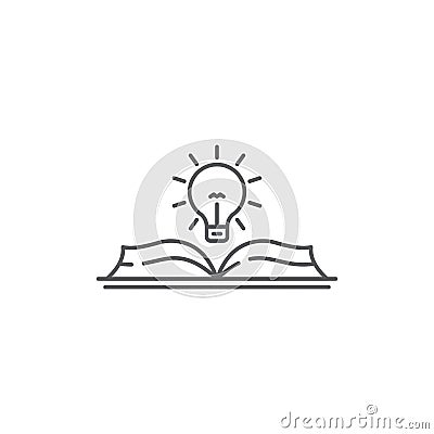 Open book with lightbulb vector icon symbol isolated on white background Vector Illustration