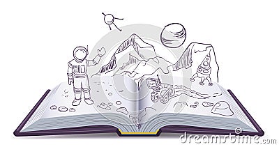 Open book Martian. Science Fiction space Vector Illustration