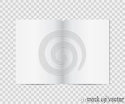 Open book mock up on transparent background. Realistic blank vertical booklet, catalog template, magazine, brochure or no Vector Illustration