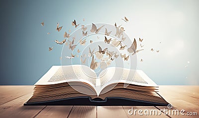 The open book with pages flying was a symbol of endless possibilities Creating using generative AI tools Stock Photo
