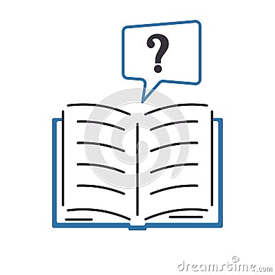 Open book question mark. Color icon in flat style. Design of the symbol of faq, help, learning Vector Illustration