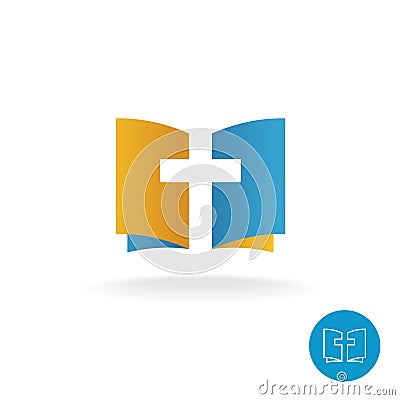 Open book with religion cross symbol logo Vector Illustration