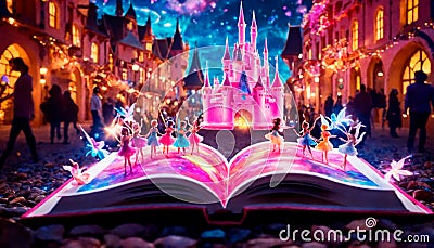 Enchanted Book Pages: Ballet and Magic Castle. Generative AI Stock Photo