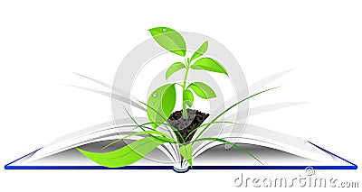 Open book with young green plant Vector Illustration