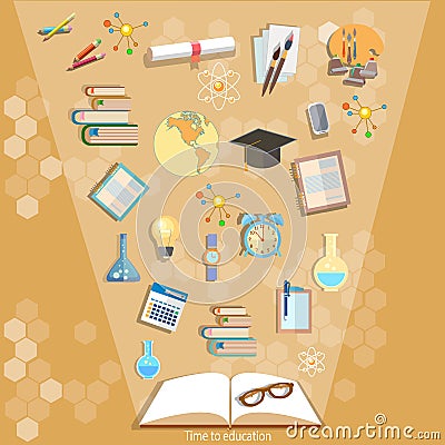 Open books and icons of education concept effective education Vector Illustration