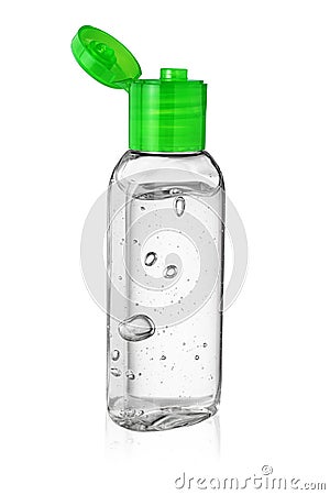 Open bottle of hand sanitizer or antiseptic gel isolated on white Stock Photo