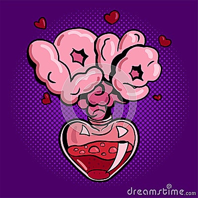 Open bottle of love potion in pop art style. Stock Photo