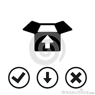 Open box with arrow icon stock vector illustration flat design Vector Illustration