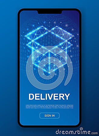 Open box 3d polygonal symbol for UI, UX design template. Low poly Delivery illustration for mobile homepage app design Vector Illustration