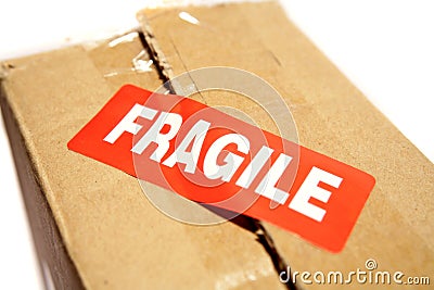 Open box with fragile sticker Stock Photo