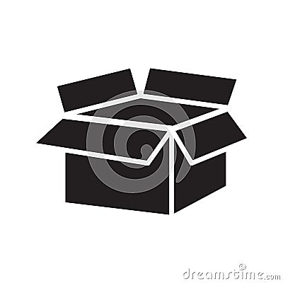 Open box icon. Black cardboard shape. Empty container symbol. Vector element. Vector Illustration
