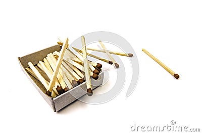 Open box of matches, isolated on a white background Stock Photo