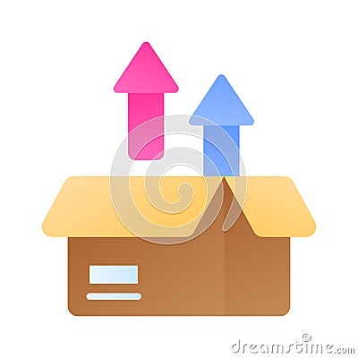Open box with upward arrow, concept icon of unpacking parcel, unboxing Vector Illustration