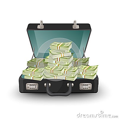 Open briefcase full of money vector illustration isolated on white Vector Illustration
