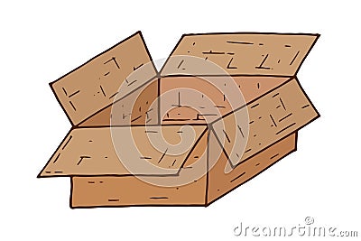 Open brown box. Hand drawn doodle Vector Illustration