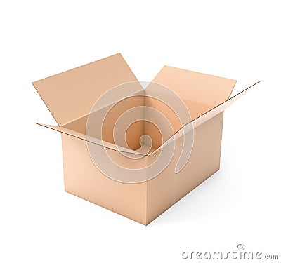 Open brown corrugated carton box. Big shipping packaging. 3d rendering illustration isolated Cartoon Illustration