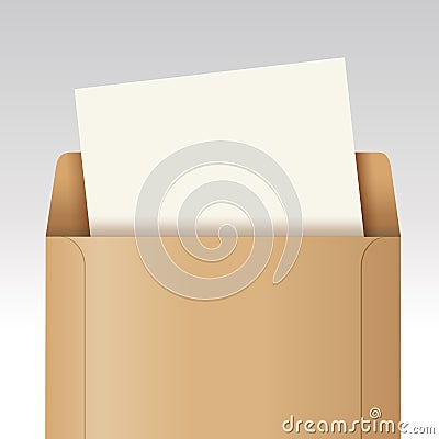 Open brown envelope with paper Vector Illustration