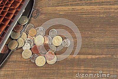 Open Brown Male Black Leather Wallet With British Different Coin Editorial Stock Photo