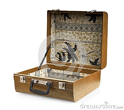 Open brown suitcase Stock Photo