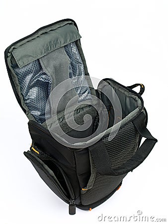 Open Camera bag Stock Photo