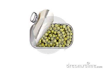Open can of green pies isolated Stock Photo