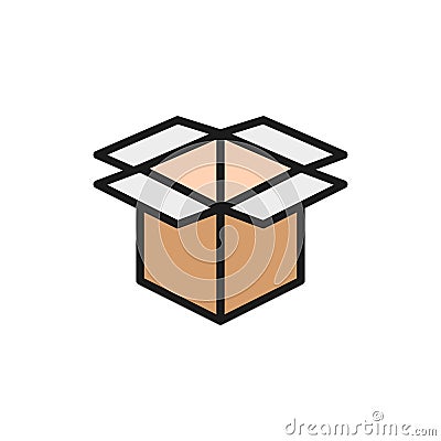 Open cardboard box, paper garbage flat color line icon. Vector Illustration