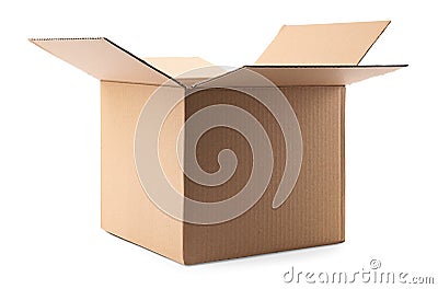 Open cardboard box on white background Stock Photo