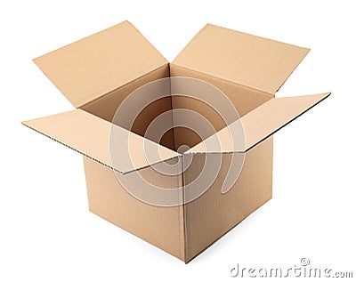 Open cardboard box on white background Stock Photo