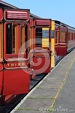 Open carriage doors of a victorian age train, England Stock Photo