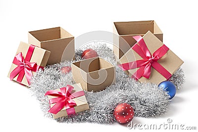 Open Christmas Gift Boxes Stock Photo