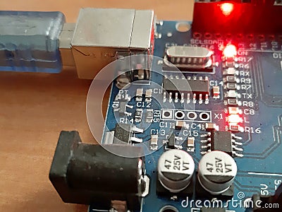Open Circuit Boards Connected Arduino Screws Stock Photo