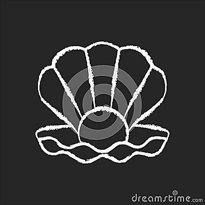 Open clam with pearl chalk white icon on black background Vector Illustration
