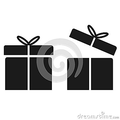 Open and close black gift boxes with bows on a white background Vector Illustration