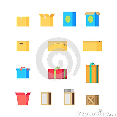 Open and close colorful boxes set Vector Illustration