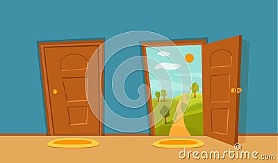 Open and close door cartoon colorful vector illustration. Vector Illustration
